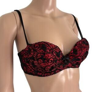 VTG Victoria’s Secret “Gold Label”Lace Bra 36B Romantic Whimsigoth Red Black